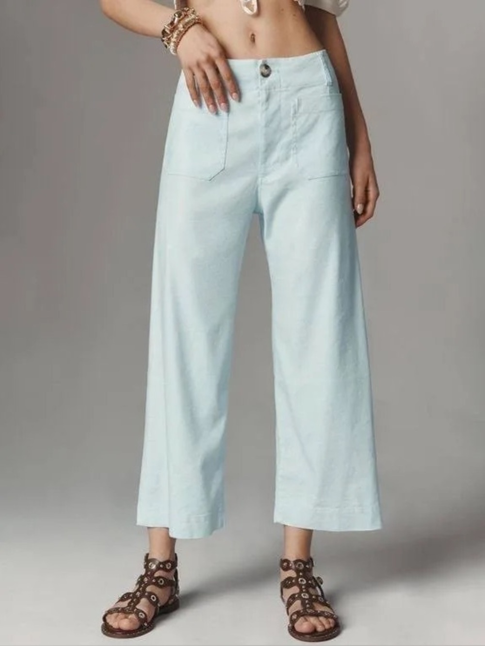 Anthropologie Maeve Light Blue The Colette Wide Leg Cropped Linen Blend Pants